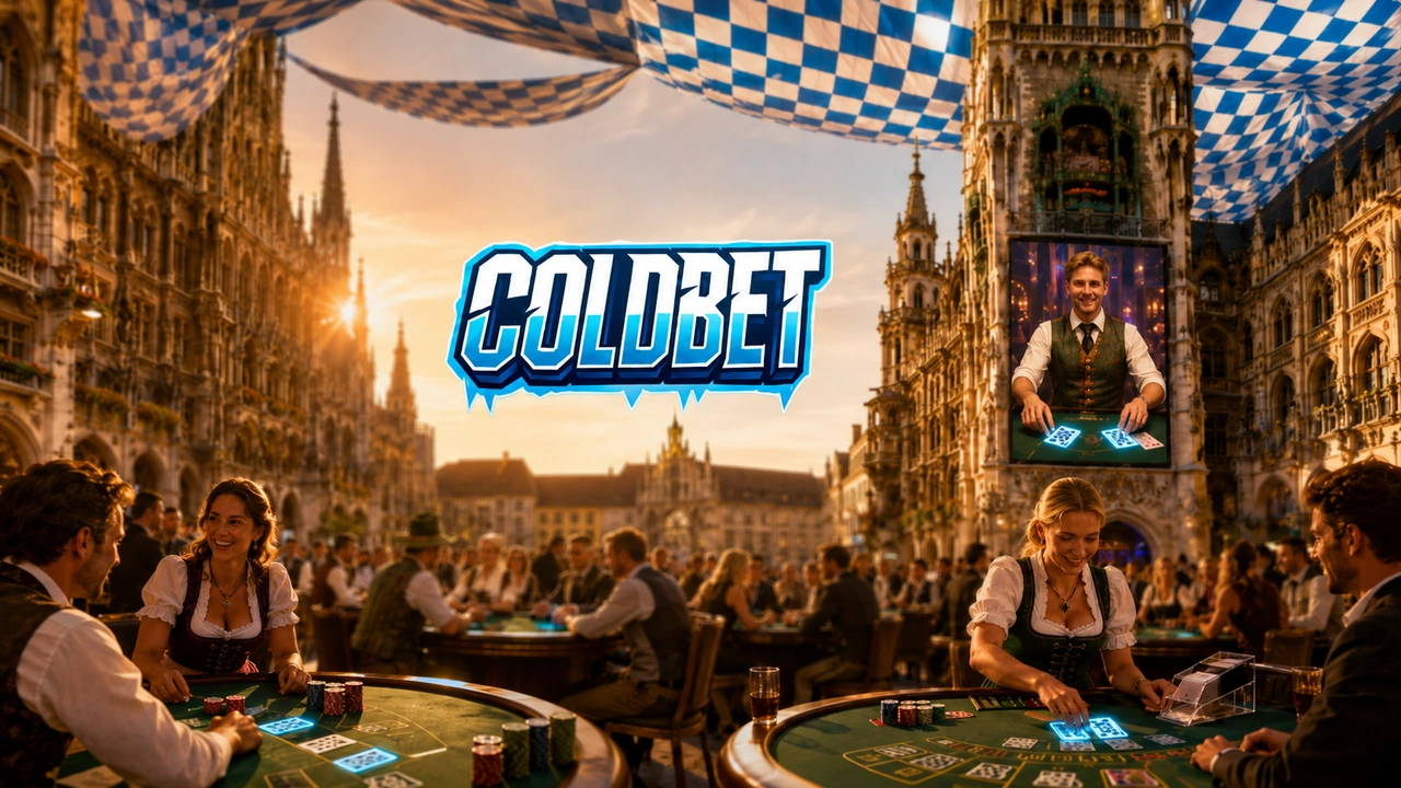 Coldbet Casino Seite – Hamburger Rathaus & Spielautomaten – Hansestadt Coldbet Casino-Unterseite im Hamburger Rathaus mit neo-gotischen Arkaden, historischen Spielautomaten, bronzenen Löwen mit Würfeln, hanseatischen Elementen und dezentem rotem Neon nur auf den Spin-Knöpfen.